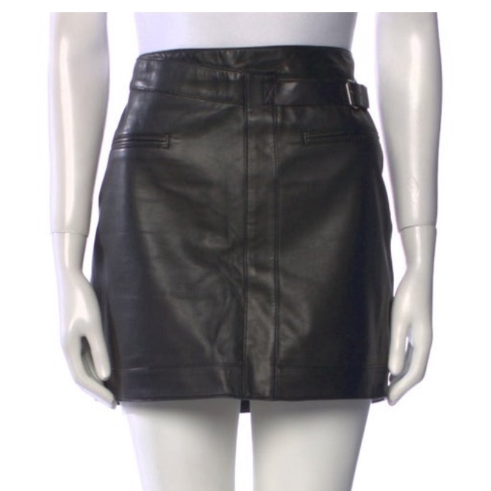Helmut Lang Black Leather Mini Skirt with Side Buckle